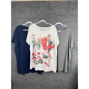 Roaman's T-Shirt Bundle Women's 1X Multicolor Graphic V-Neck 3 Pack